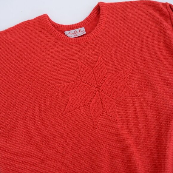 Vintage Amy Su Kung Red Fine Knit Crewneck w Red Snowflake Design Sweater L - Picture 9 of 10